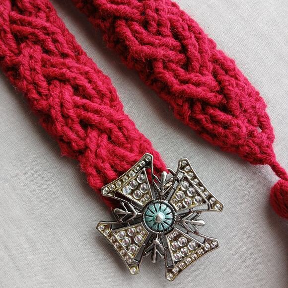 Cardinal Crochet Cable Braided Belt Vintage Maltese buckle gothic tassel premade main image 12